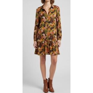 THE ABITO MILANO Floral Print Long Sleeve Collared Button Down Dress